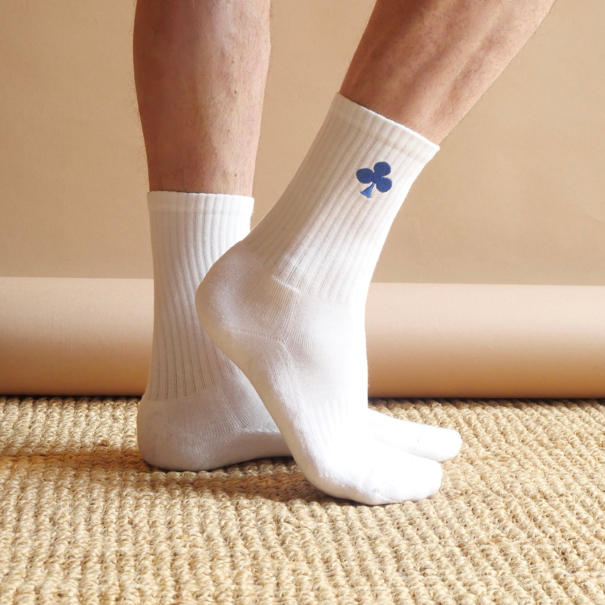 monsieurbarr chaussettes Blanches  bio trèfle bleu brodé 