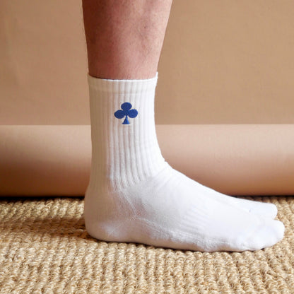 monsieurbarr chaussettes Blanches  bio trèfle bleu brodé 