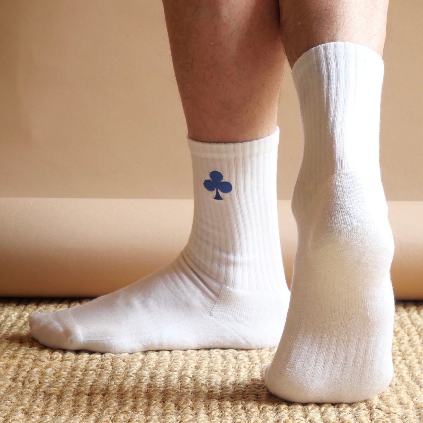 monsieurbarr chaussettes Blanches  bio trèfle bleu brodé 