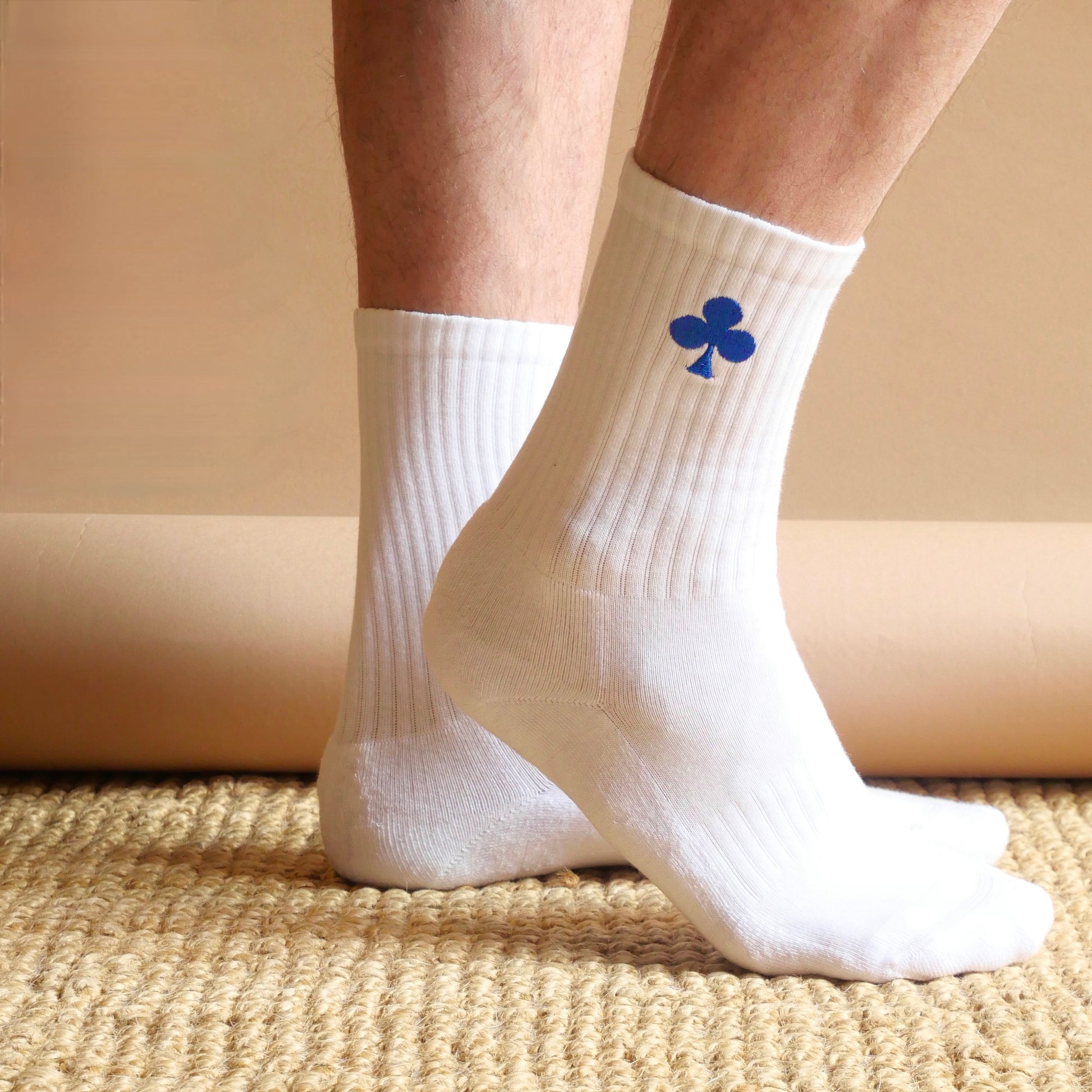 monsieurbarr chaussettes Blanches  bio trèfle bleu brodé 